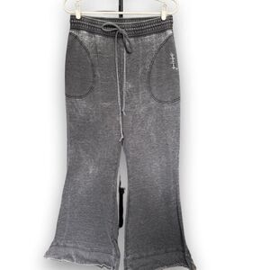Free People Gray Acid Wash Wide Leg Sweatpants Women L Drawstring Good Vibes